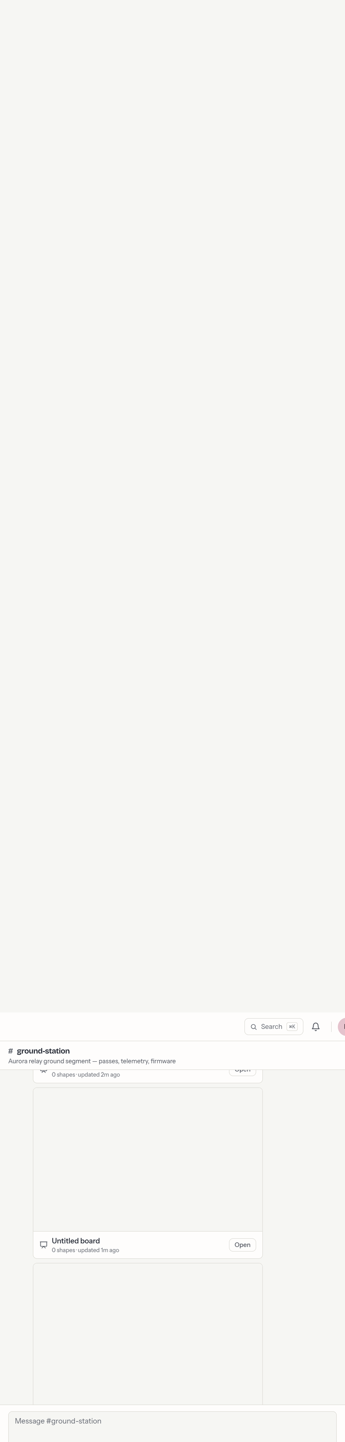 A channel timeline: a day divider reading Today, then messages grouped under one name and avatar, including a Markdown table and a message showing a reply count with the time of the last reply.